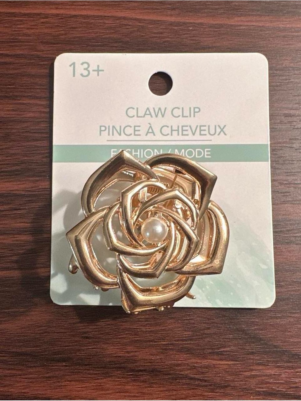 Gold Tone Floral Pearl-Accent Claw Clip